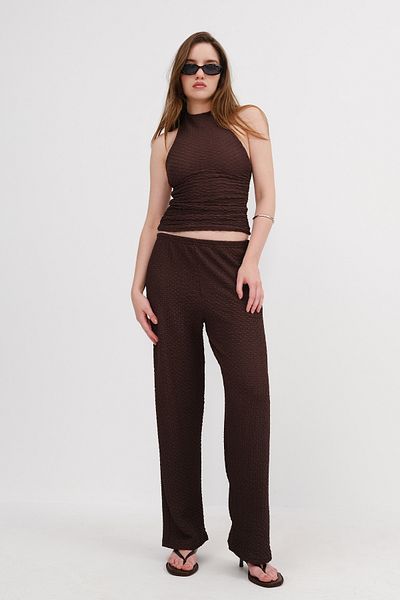 Addax Textured Wide Leg Trousers with Elastic Waist Pn326-T2