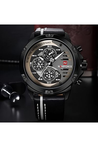 Naviforce Classic Design Water-Resistant Genuine Leather Luminous