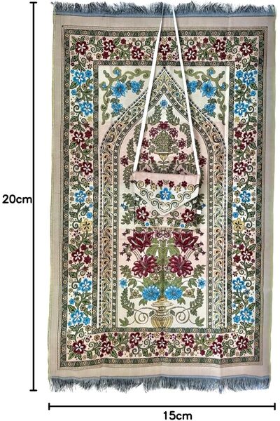 Generic Portable Praying Mat With Elegant Bag with Strip Multicolored Soft Islamic Prayer Rug (Turquoise)