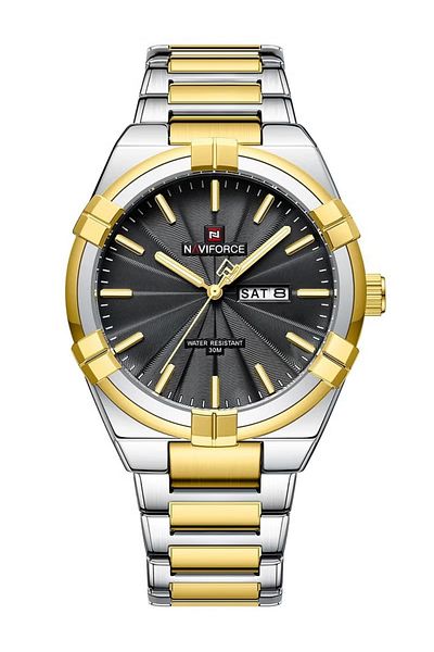 Naviforce Elegant Analog Wrist Watch for Men with Stainless Steel Strap Water Resistant Classic Timepiece