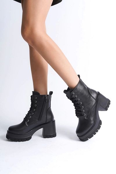 Joy Ayakkabı Lauren Lace-Up Zippered Orthopedic Sole Heelswomen's Boots Cst - Black