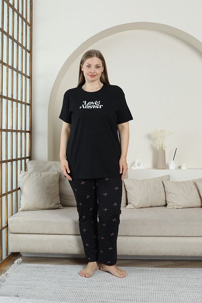 FAMESTEKSTİL Plus Size Women's Cotton Wide Pajama Set Bottom Printed