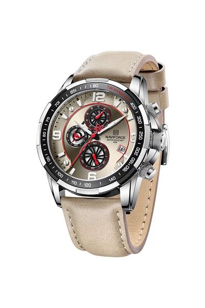 Naviforce Men's Gray Dial Chronograph Leather Strap Watch