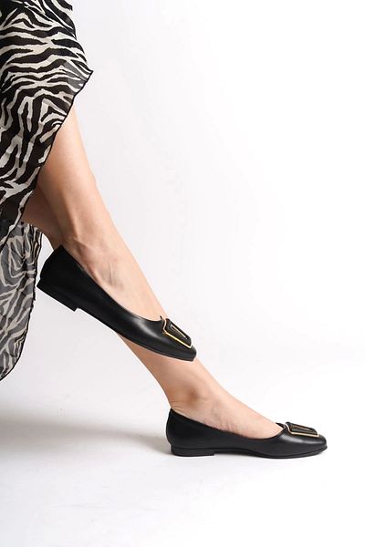 Joy Ayakkabı Kaylee Laceless Orthopedic Comfortable Sole Buckle Detailed Women's Ballerina Shoes Cst - Black