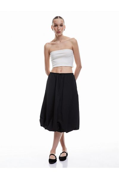 Koton New Season Waist Lace-Up Parachute Fabric Long Balloon Skirt