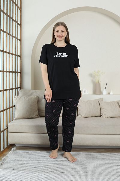 FAMESTEKSTİL Plus Size Women's Cotton Wide Pajama Set Bottom Printed