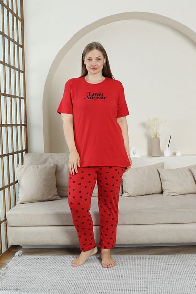 FAMESTEKSTİL Plus Size Women's Cotton Wide Pajama Set Bottom Printed