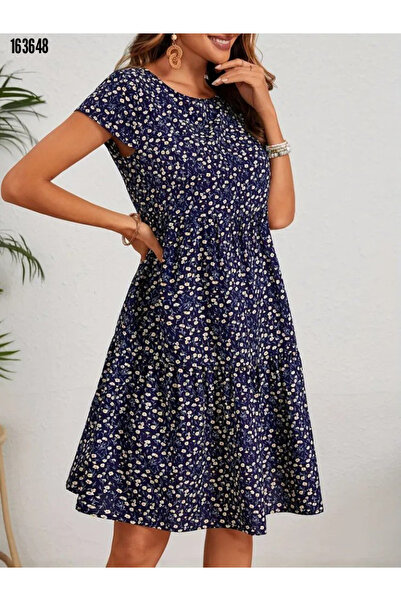 Kokosh moda Women's Crew Neck Floral Print Short Sleeve Single Jersey Fabric Dress