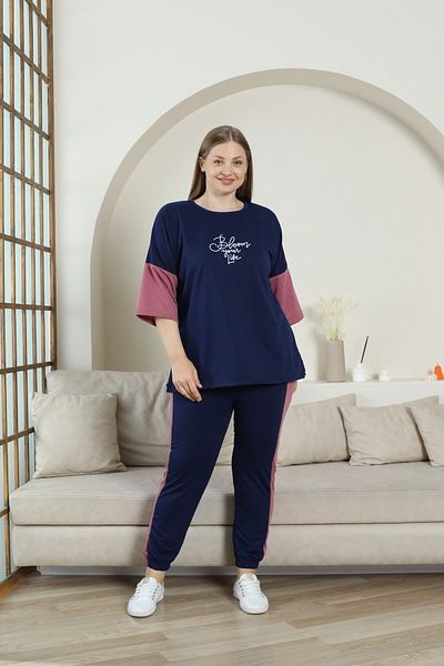 FAMESTEKSTİL Women's Plus Size Gym Wear Comfortable Convenient 3 Quarter Sleeve