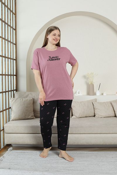 FAMESTEKSTİL Plus Size Women's Cotton Wide Pajama Set Bottom Printed