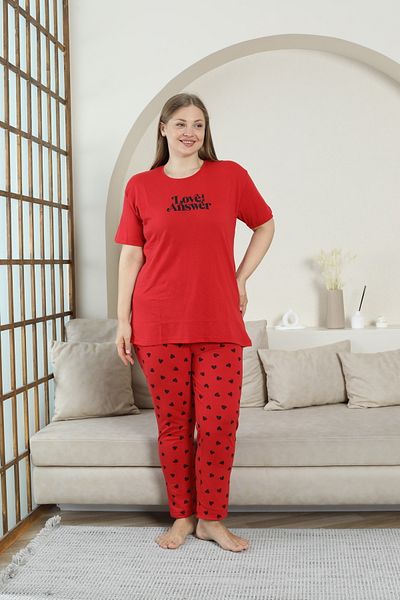 FAMESTEKSTİL Plus Size Women's Cotton Wide Pajama Set Bottom Printed