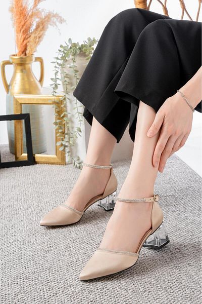 moda gim Beige Seten Zoe Style Comfort and Style Together Offering Thick Heel Women's Evening Shoes