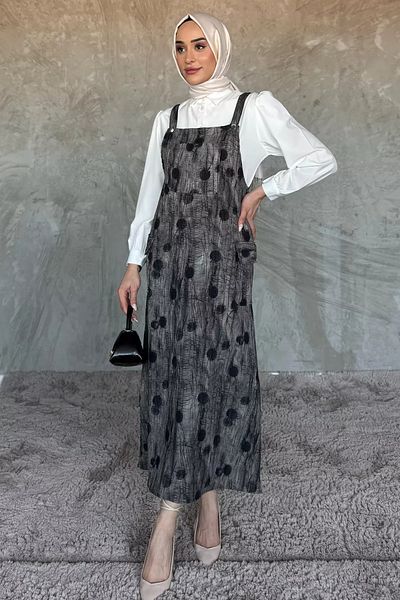 julude Black Hijab Shirt Salopet Double Set