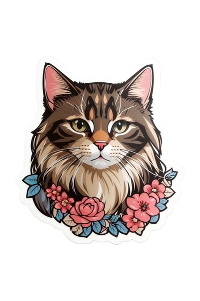 INOVATIX Set of 8 pieces, Cat Portrait with Flowers Sticker, INOVATIX®. 6 cm