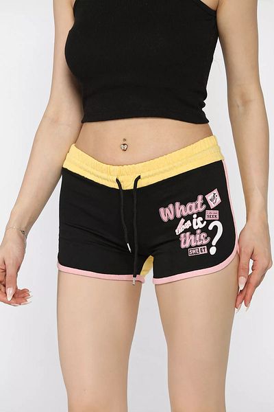 GÜLSELİ Mini pantaloni scurți cu imprimeu pentru femei, negru și galben