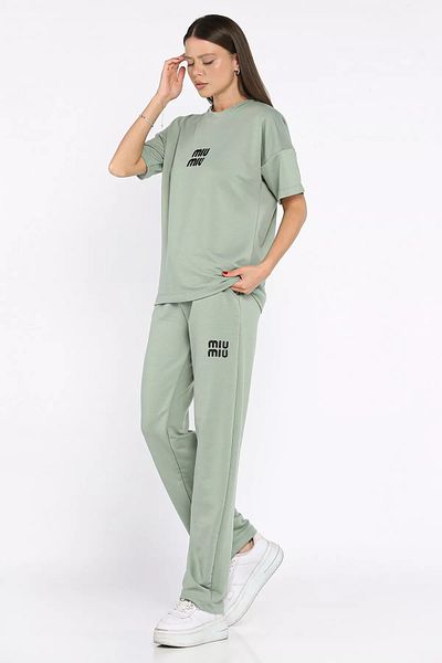 GÜLSELİ Khaki Women's Embroidery Detailed T-Shirt Pants Double Set