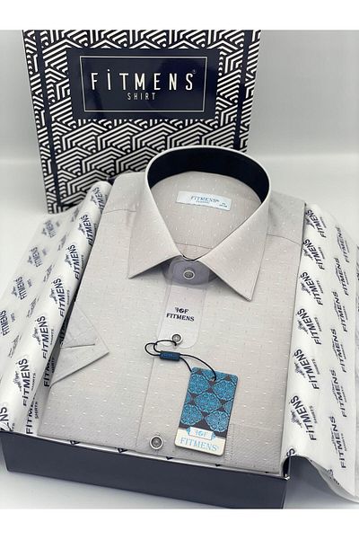 Fitmens Classic Short Sleeve Patterned Gift Boxed Men's Shirt Fs-004153 - Gray