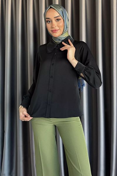 julude Μαύρο πέτο με λεπτομέρεια χιτζάμπ πουκάμισο