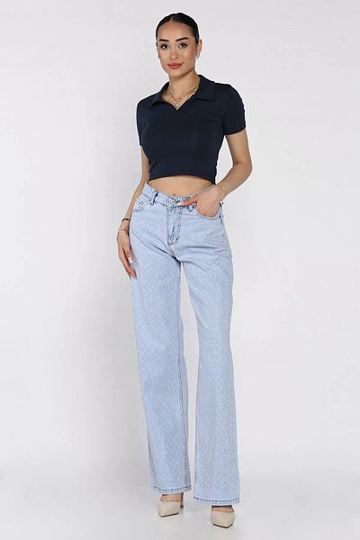 GÜLSELİ Pantaloni de blugi largi pentru femei Ice Blue