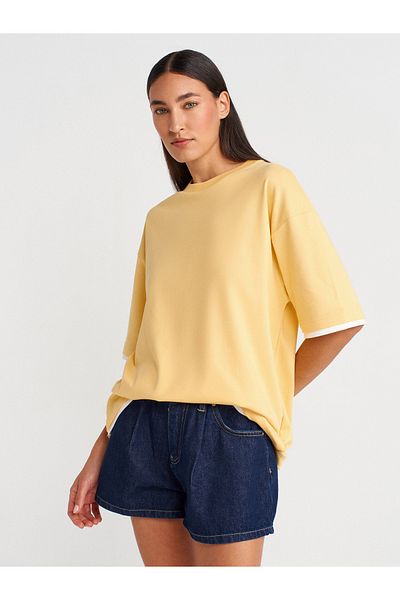 Dilvin 31894 Couple Look Oversize T-Shirt-Yellow