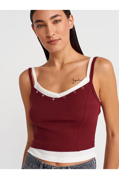 Dilvin 21085 Double Look Strap Top-Light Claret Red