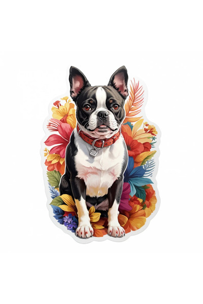 INOVATIX Set de 8 piese, autocolant pentru câini Boston terrier cu zgardă, IN...