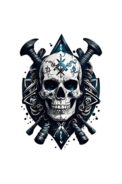 INOVATIX Set de 8 autocolante cu craniu de viking, INOVATIX®. 6 cm