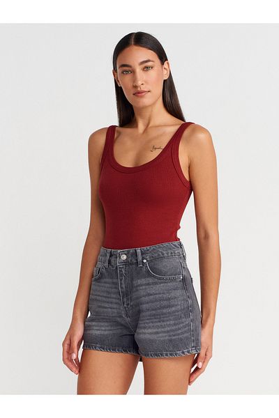 Dilvin 21053 Strap Bodysuit-Light Claret Red