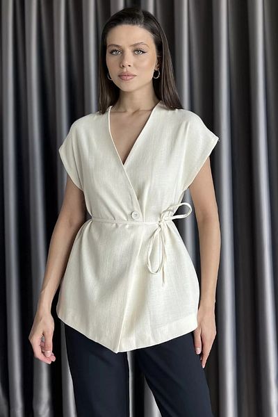 GÜLSELİ Stone Women's Lined Linen Vest