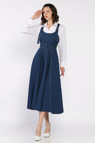 GÜLSELİ Γυναικείο τζιν τζιν Navy Blue Φόρεμα Kiloş Salopet