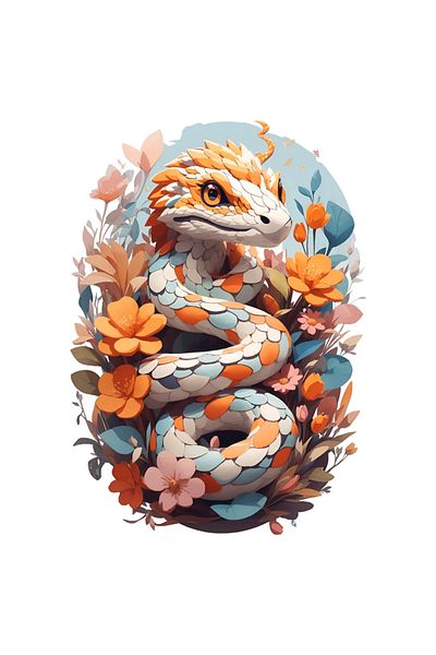 INOVATIX Set of 8 pieces, Sticker Python with flowers, INOVATIX®. 6 cm