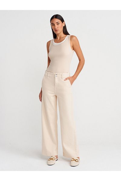 Dilvin 72015 Cotton Trousers with Elastic Back-Ecru