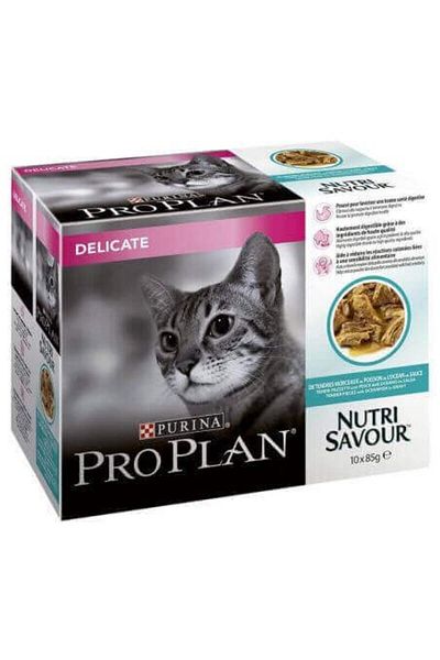 Pro Plan Delicate Wet Cat Food Ocean Fish In Gravy Multipack -10 X 85g