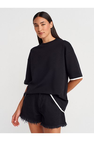 Dilvin 31894 Couple Look Oversize T-Shirt-Black