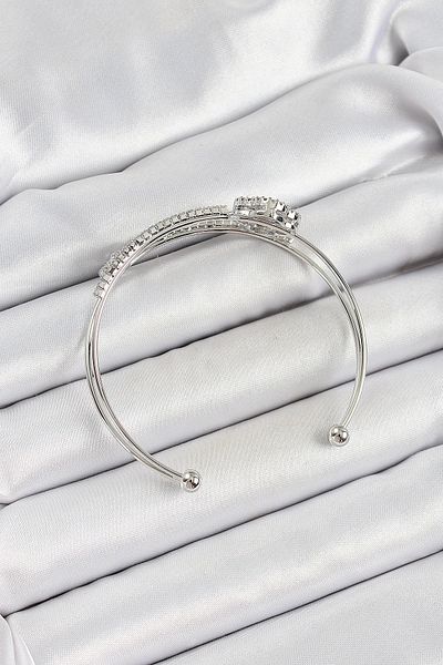 Clariss Brass Silver Color Zircon Stone Clover Model 2-Piece Women's Bracelet