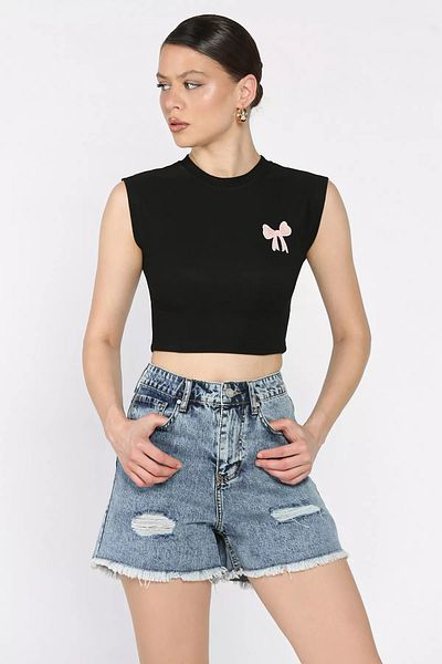 GÜLSELİ Pantaloni scurți din denim rupt pentru femei Ice Blue