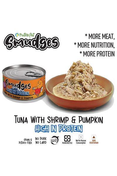 Smudges Adult Cat Tuna Flakes With Shrimp & Pumpkin in Gravy 80g Pack of 12