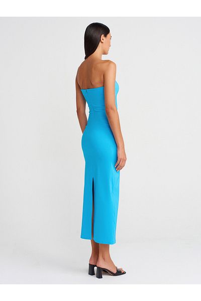 Dilvin 91368 Rochie Midi fără bretele-Turcoaz