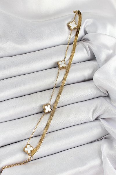 Clariss 316L Steel Gold Color White Clover 2-Piece Women's Bracelet
