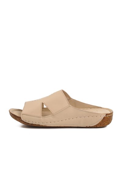 AYAKMOD Beige Genuine Leather Women's Slippers 012 Z