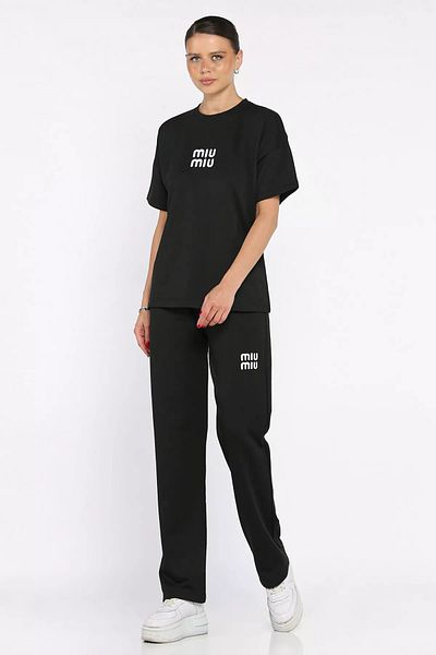 GÜLSELİ Black Women's Embroidery Detailed T-Shirt Pants Double Set