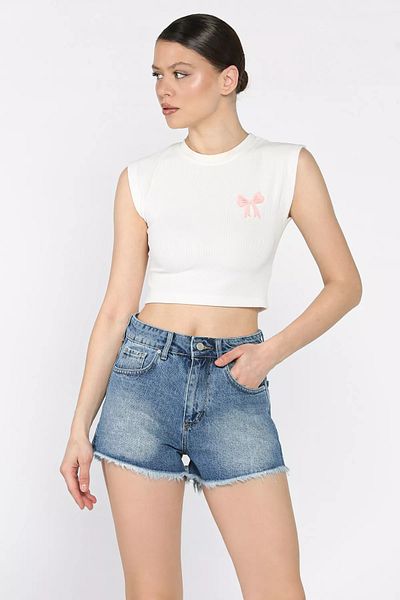 GÜLSELİ Navy Blue Women's Jean Denim Shorts with Tassels