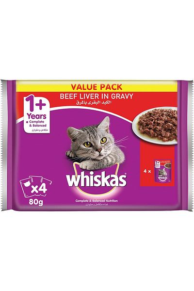 Whiskas Whiskas Beef Liver in Gravy Wet Cat Food (Pack of 4 x 80g) Pack of 6