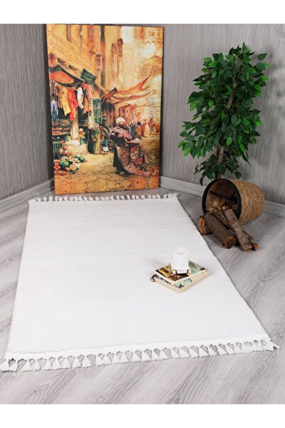 Genel Markalar Puffy Beyaz Ponpon Saçaklı Peluş Yumuşacık Yıkanabilir Kaymaz ...