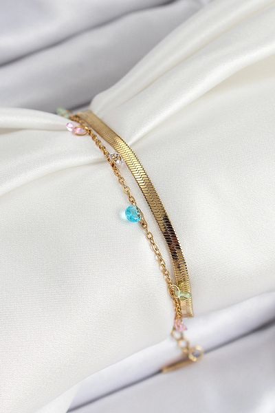 Clariss 316L Steel Gold Color Mixed Color Crystal Stone 2-Piece Women's Bracelet