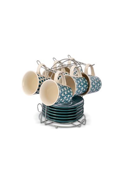 Bien Servi 12-Piece Tea Cup and Saucer Set with Stand