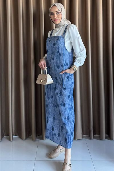 julude Indigo Hijab Shirt Salopet Double Set