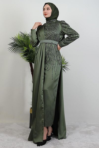 GİYZAMİLA Rochie de seară din satin regal kaki