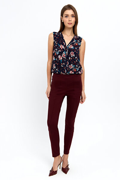 Ground Pepper Önü Dikişli Bilek Boy Bordo Pantolon