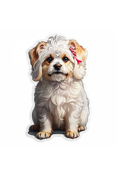 INOVATIX Set de 8 bucăți, autocolant pentru câini Bichon Maltez cu fundă, INOVATIX®. 6 cm